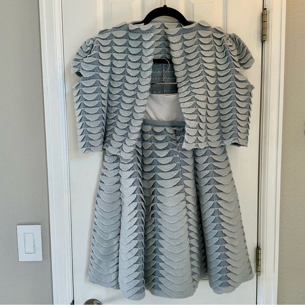 New Authentic Alaia Wool Skirt & Matching Top Gray/Wh Medium